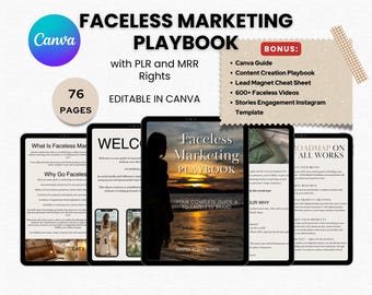 Faceless Marketing Guide MRR and PLR Done For You Faceless Marketing Course Faceless Digital Marketing Canva Template