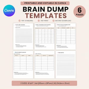 Brain Dump Template Printable Mental Clarity Planner Mind Decluttering Worksheet Productivity Planner Editable ADHD Brain Dump Template