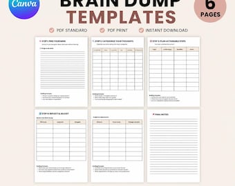 Vorlage für Brainstorming zum Ausdrucken, Planer für mentale Klarheit, Arbeitsblatt zur Gedankenentrügung, Produktivitätsplaner, bearbeitbare Vorlage für Brainstorming bei ADHS