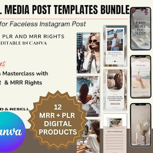 Faceless Instagram Post Templates: Social Media Bundle (PLR MRR)