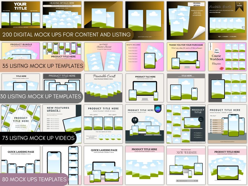 Paquete de más de 500 plantillas de maquetas: Canva MRR PLR Productos digitales imagen 4