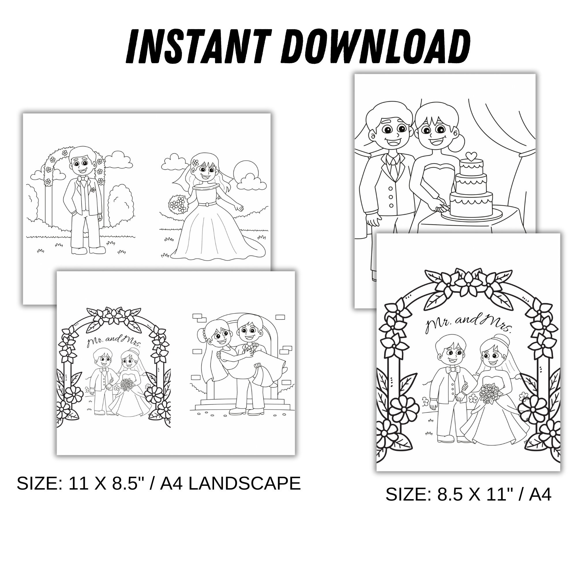 Wedding Coloring Pages, Wedding Coloring Book, Wedding Coloring Book
