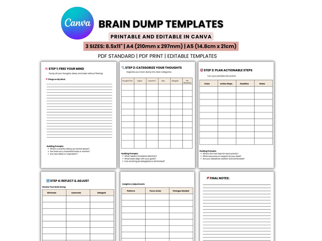Brain Dump Template Printable Mental Clarity Planner Mind Decluttering ...