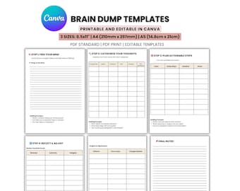 Brain Dump Template Printable Mental Clarity Planner Mind Decluttering Worksheet Productivity Planner Editable ADHD Brain Dump Template