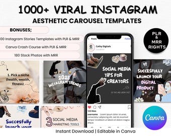 Aesthetic Carousels Bundle Instagram Carousel Template Dfy Instagram Carousels Digital Marketing PLR MRR Social Media Templates Instagram