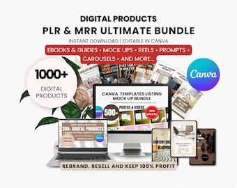 Mega paquete de productos digitales para ingresos pasivos con derechos PLR y MRR Productos digitales PLR listos para usar para vender en Etsy