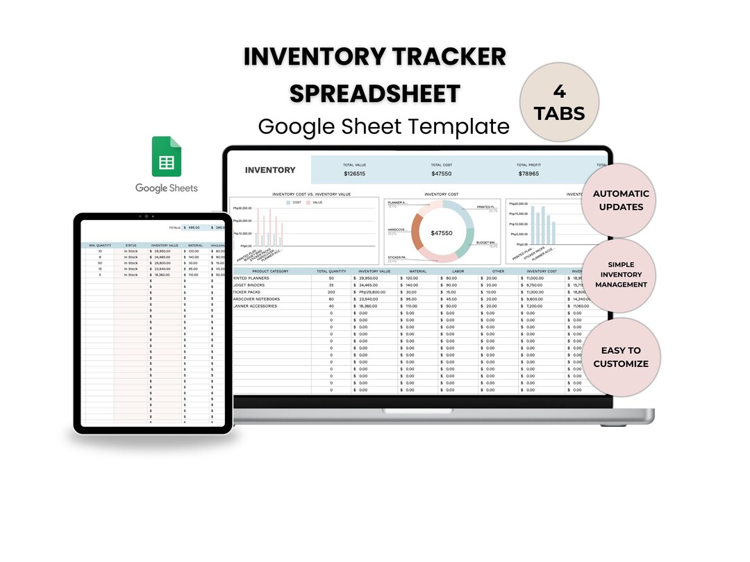 Inventory Tracker Spreadsheet: Small Business Google Sheet (digital ...
