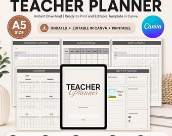 Teacher Planner Printable Digital Academic Planner Teacher Planner Undated Teacher Binder Lesson Academic Planner Teaching Planner