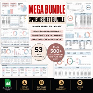 Fogli di calcolo PLR di Google Fogli di calcolo Master Resell Rights Foglio di calcolo del budget PLR Bundle di prodotti digitali Modelli PLR Foglio di calcolo del budget del planner