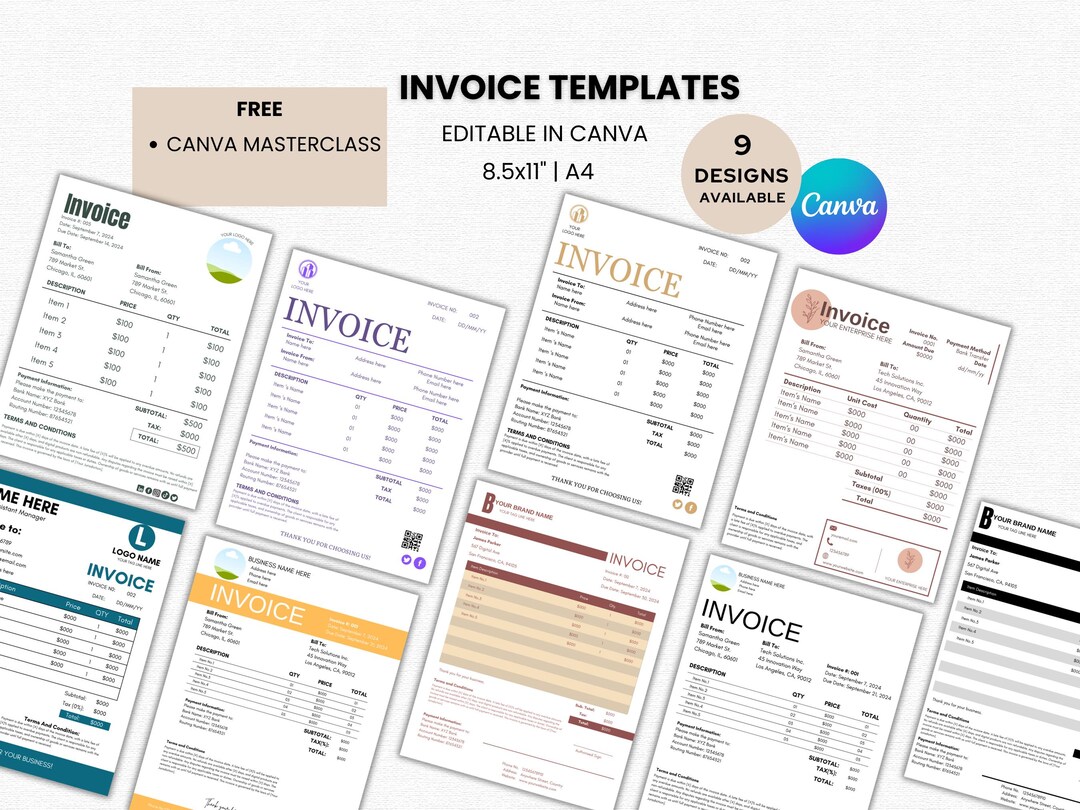 Editable Invoice Template Canva Form for Small Business and Freelancer ...
