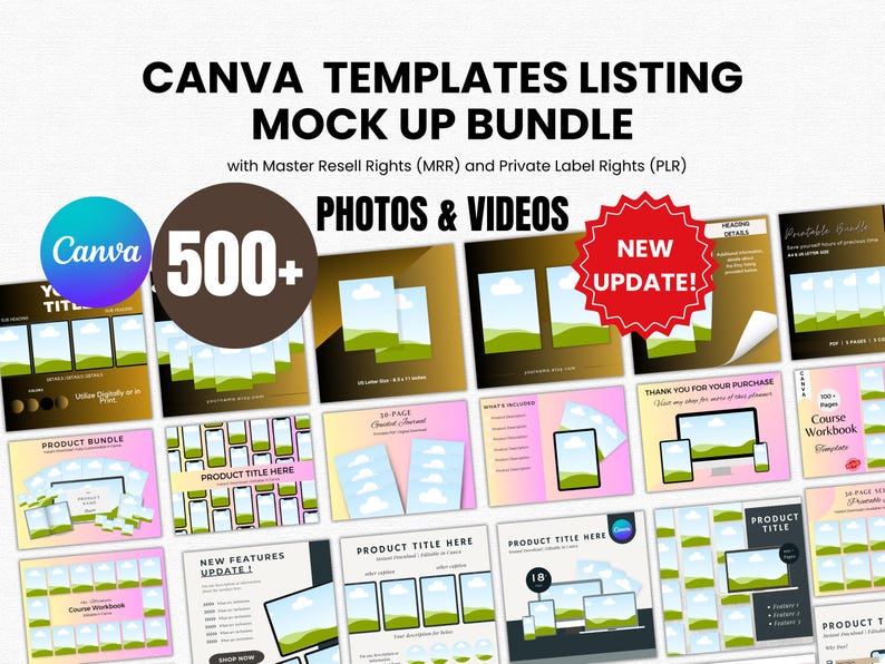 Paquete de más de 500 plantillas de maquetas: Canva MRR PLR Productos digitales imagen 1
