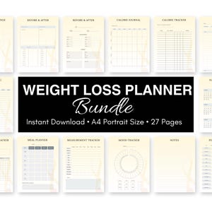 Gewichtsverliesdagboek Gewichtsverliestracker Gewichtsverlies-pdf Fitnesstracker Fitness afdrukbare gewichtsverliesgrafiek Maaltijdplanner Calorieëncalculator