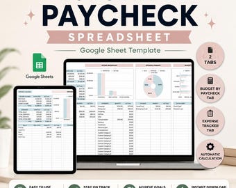 Lönecheck Budgetkalkylblad Google Sheets Budget av Paycheck Finansiell Planerare Budget Tracker Budgetkalkylblad