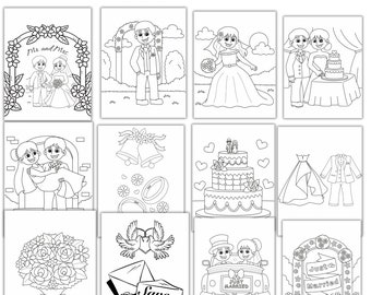 Coloriages de mariage, livre de coloriage de mariage, livre de coloriage de mariage pour les enfants, activité de mariage pour les enfants, livre d&#39;activités pour enfants