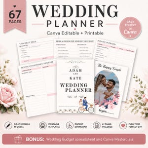 Planificador de bodas imprimible Plantilla de planificador de bodas editable Lista de verificación para la planificación de bodas Itinerario de bodas Carpeta de bodas Planificador imprimible