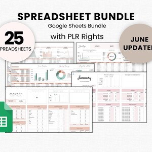 Google Spreadsheets PLR-spreadsheets Master doorverkooprechten Budgetspread PLR digitaal productbundel PLR-sjablonenplanner Budgetspreadsheet