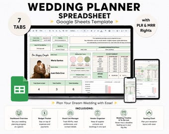 Planilha de planejamento de casamento, modelo de planejamento de casamento, controle de orçamento de casamento, cronograma de casamento, lista de verificação do itinerário de casamento (Google Sheets).