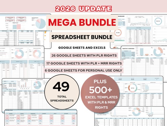 Google Sheets PLR Spreadsheets Master Resell Rights Budget Spreadsheet PLR Digital Product Bundle PLR Templates Planner Budget Spreadsheet
