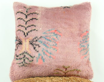 Pink Turkish Kilim Pillow Cover, Boho Decorative Throw (18x18)