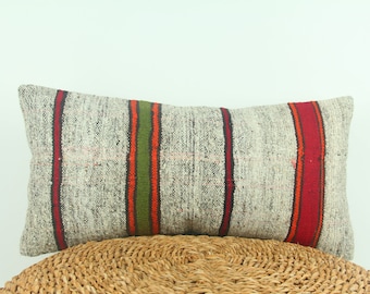 Turkish Rug Pillow, Lumbar Pillow, Kilim Pillow Cover, Cushion Cover, Sofa Pillow, 12x24 Pillow, Couch Sofa Pillow, Pillow Case Decor Pillow