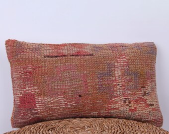 Handwoven Kilim Pillow Cover, Vintage Turkish Boho Cushion (12x20)