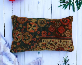 Kilim Lumbar Pillow,  Throw Vintage Pillow, Decorative Boho Pillow, Turkish Kilim Cushion, Sofa Anatolian Pillow Cover, Kilim Rug Pillow