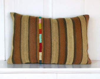 Vintage Kilim Lumbar Pillow, Boho Decor, 16x24