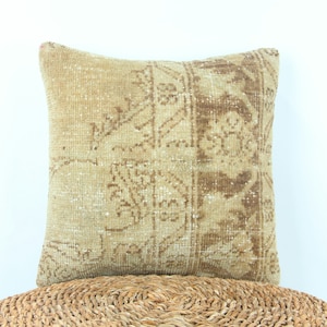 Beige & Green Abstract Woven 16x16 inch Pillow Cover, Kilim Textured Thick Fabric, Designer Woven Pillow Cover, Beige and Green Throw Pillow