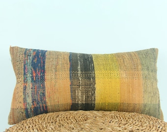 Funda de almohada Kilim turca hecha a mano, cojín lumbar bohemio de 30 x 60 cm