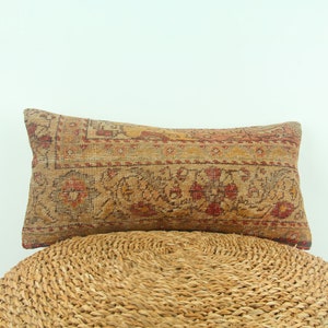 Kilim Pillow, Turkish Rug Pillow, Lumbar Pillow, Boho Pillow, Bohemian Decor, Boho Cushion, 12x24 Pillow, Embroidered Pillow, Couch Pillow