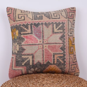 Pink 20x20 Kilim Cushion Cover, Oriental Handmade Bohemian Decor Pillow, Rug Pillow, Turkish Kilim Pillow, Boho Cushion Cover