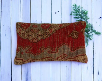 Red Kilim Pillow - Handmade Sofa Pillow - Rug Bench Cushion - Kilim Cushion - Living Room Decor- Boho Vintage Pillow - 18x18 Antique Pillow