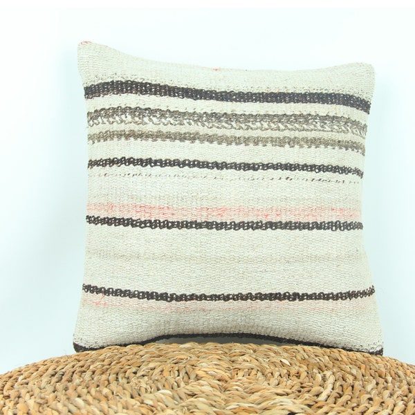 Natural Hemp Kilim Pillow Cover , Vintage Charm Throw Pillow , Bench Cushion Cover , Sofa - Bedroom - Living Room Decorative Pillowcase