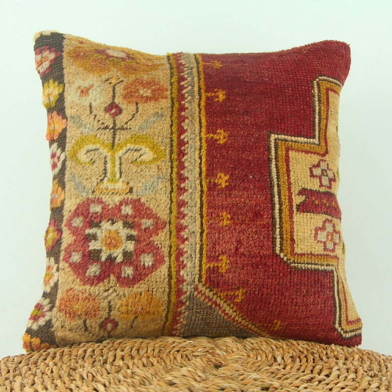 Vintage Throw Pillow Cover, Vintage Throw Pillow, Vintage Cushion Cover, Vintage Decor, Vintage Decorative Pillow, 16x16 inch Size Vintage image 1