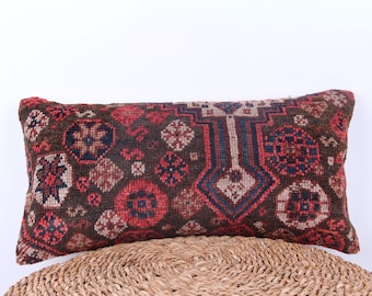Vintage Handmade 12x24 inch Pillow Case - Boho Decorative Anatolian Pillow Cover - Cushion Kilim Bohemian Pillow Throw - Gift Vintage Pillow