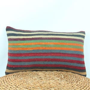 Ethnic Kilim Pillow, Turkish Kilim Pillow, Decorative Pillow, 12x20 Pillow Cover, Anatolian Couch Pillow, Boho Pillow, Throw Pillow Cover