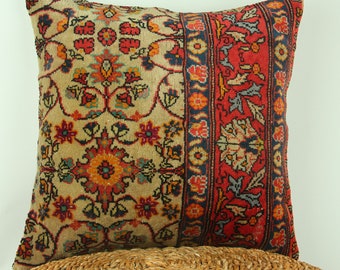 Handmade Floral Kilim Pillow Cover, Red Flower Design (20x20)