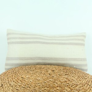 Neutral Decor Hemp Kilim Pillow , 12x24 Lumbar Pillow Case , Decorative Handmade Pillow Cover , Turkish Kilim Pillow Case , Hemp Decor