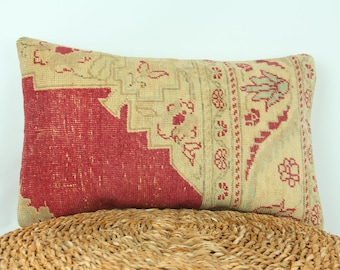 Funda de almohada Kilim de terracota tejida a mano, cojín lumbar bohemio de 30 x 50 cm