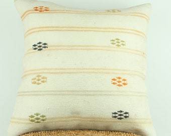 Vintage Turkish Kilim Pillow Cover, Bohemian Throw Cushion (24x24)