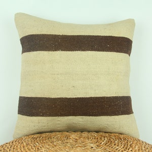 Natural Hemp Kilim Pillow, Natural Decor Cushion Cover, Turkish Pillow, 20x20 Pillow Cover, Accent Pillow, Kilim Hemp Pillow, Decorative
