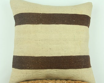 Natural Hemp Kilim Pillow, Natural Decor Cushion Cover, Turkish Pillow, 20x20 Pillow Cover, Accent Pillow, Kilim Hemp Pillow, Decorative