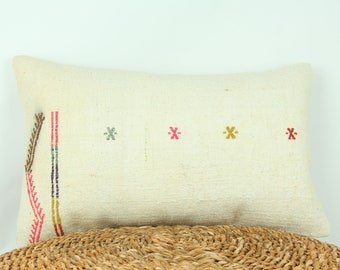 Handwoven 12x20 Turkish Kilim Pillow Cover - Vintage Farmhouse Decor - Bohemian Cushion - Vintage Home Decor Pillowcase - Body Sofa Pillow