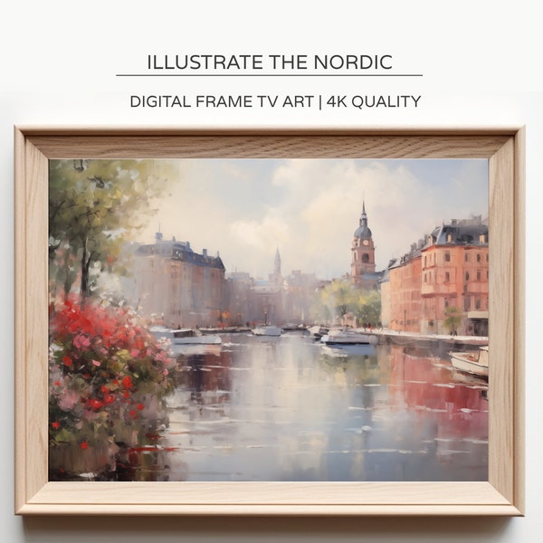 Stockholm Summer Vista - Tranquil Swedish Cityscape | TV Art for Digital Download, Summer TV Frame, TV Art Painting