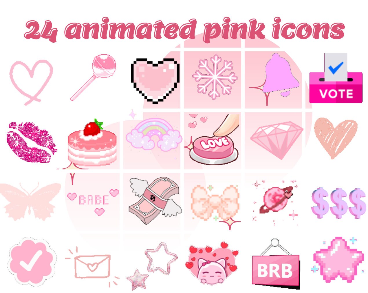 24x animated pink icon pack for discord / twitch | instant download