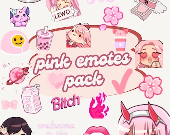 Pink Animated Emotes Pack: Kawaii Gamer Stream Emojis (Digital Download)