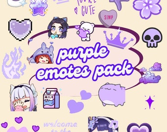 131 purple animated static emotes pack for discord and twitch | instant download | kawaii cute aesthetic fun gamer bundle funny stream