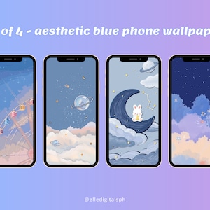 set of 4 aesthetic blue phone wallpapers for iphone / android | instant download
