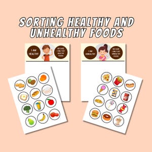 Printable Sorting Healthy and Unhealthy Foods, Nutrition Sorting, Food Sorting, Sorting Activity for Kids, Game for Learning, Homeschool