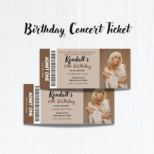 Bearbeitbare Billie Eilish Konzert-Geburtstagseinladung, VIP-Geburtstags-Konzertkarte, Ticket-Stub, Hap-ppier-als-E-ver-Thema, Canva-Vorlage